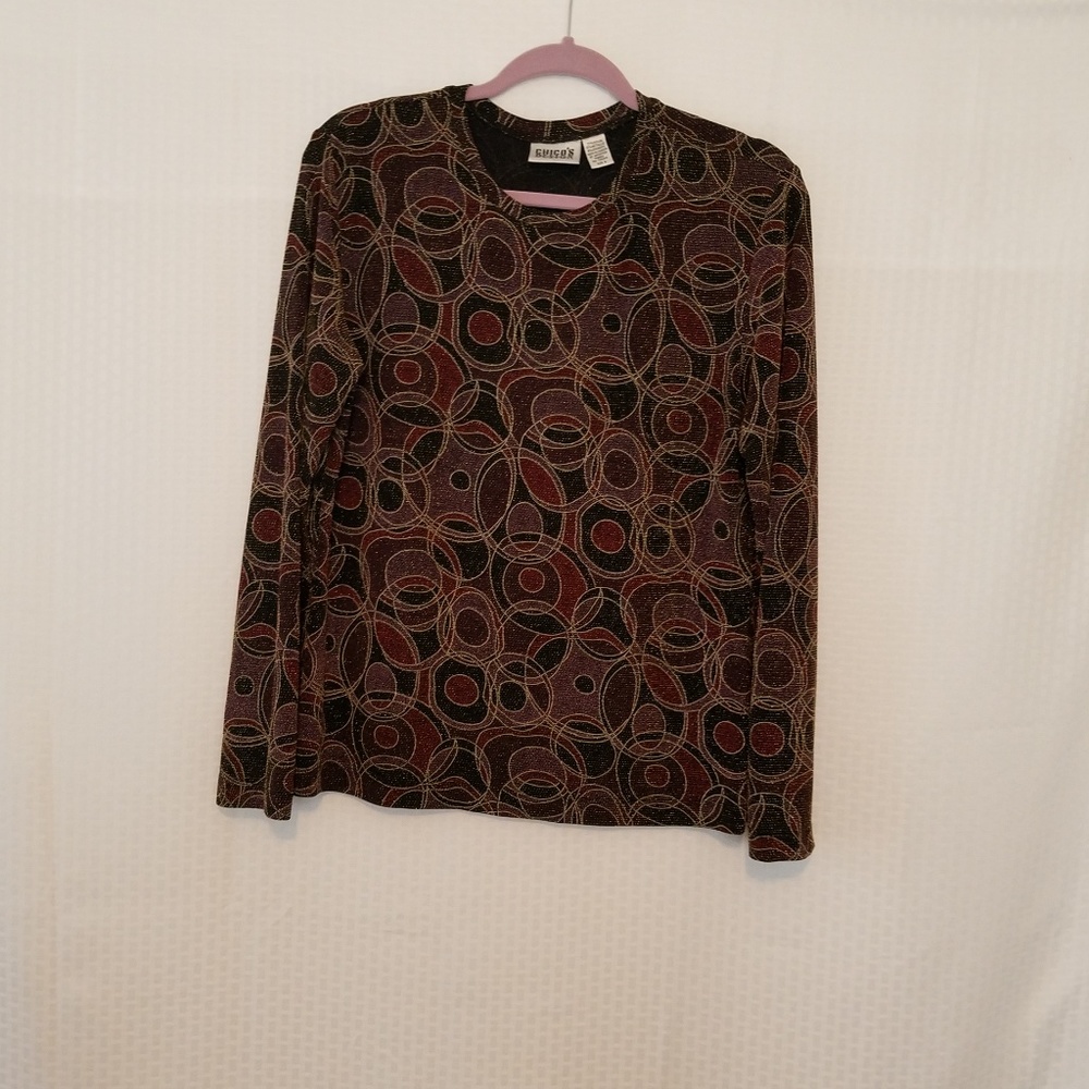 Chico's Design Sparkly Long Sleeved Blouse  Size 2